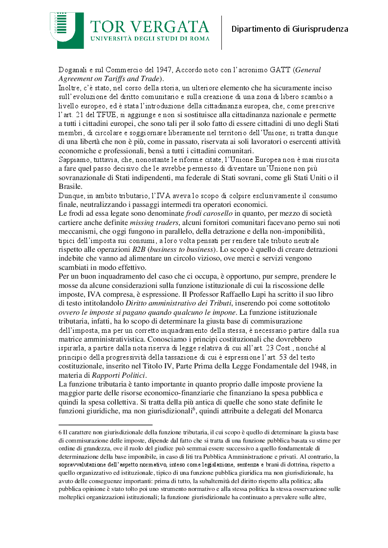 Anteprima della tesi: Le frodi carosello come patologia della tassazione analitico-aziendale, Pagina 5