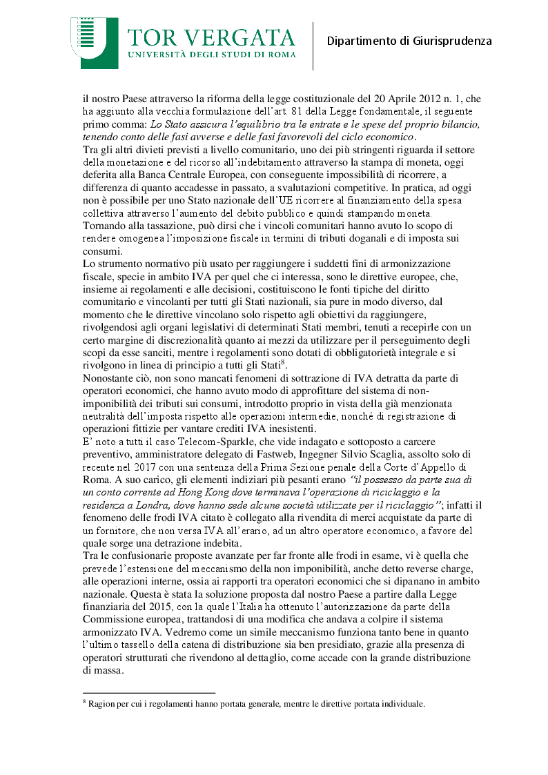 Anteprima della tesi: Le frodi carosello come patologia della tassazione analitico-aziendale, Pagina 7