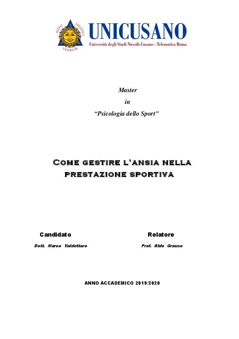 Anteprima della tesi: Come gestire l'ansia nella prestazione sportiva, Pagina 1