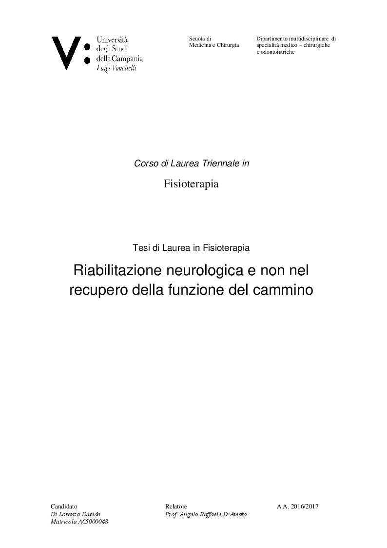 Anteprima della tesi: Riabilitazione neurologica e non, nel recupero della fuzione del cammino, Pagina 1
