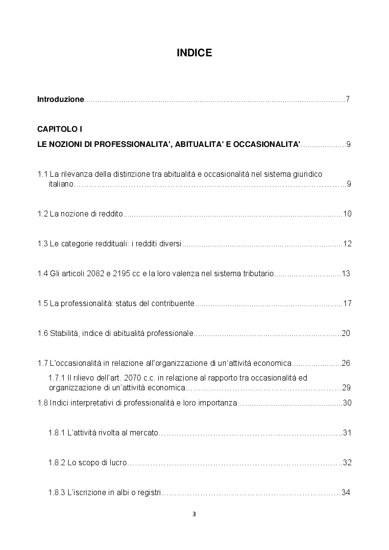 Indice della tesi: Le attività occasionali nelle imposte sui redditi dell’ordinamento giuridico italiano. Analisi comparata della tassazione del collezionista in Italia e all’estero., Pagina 1