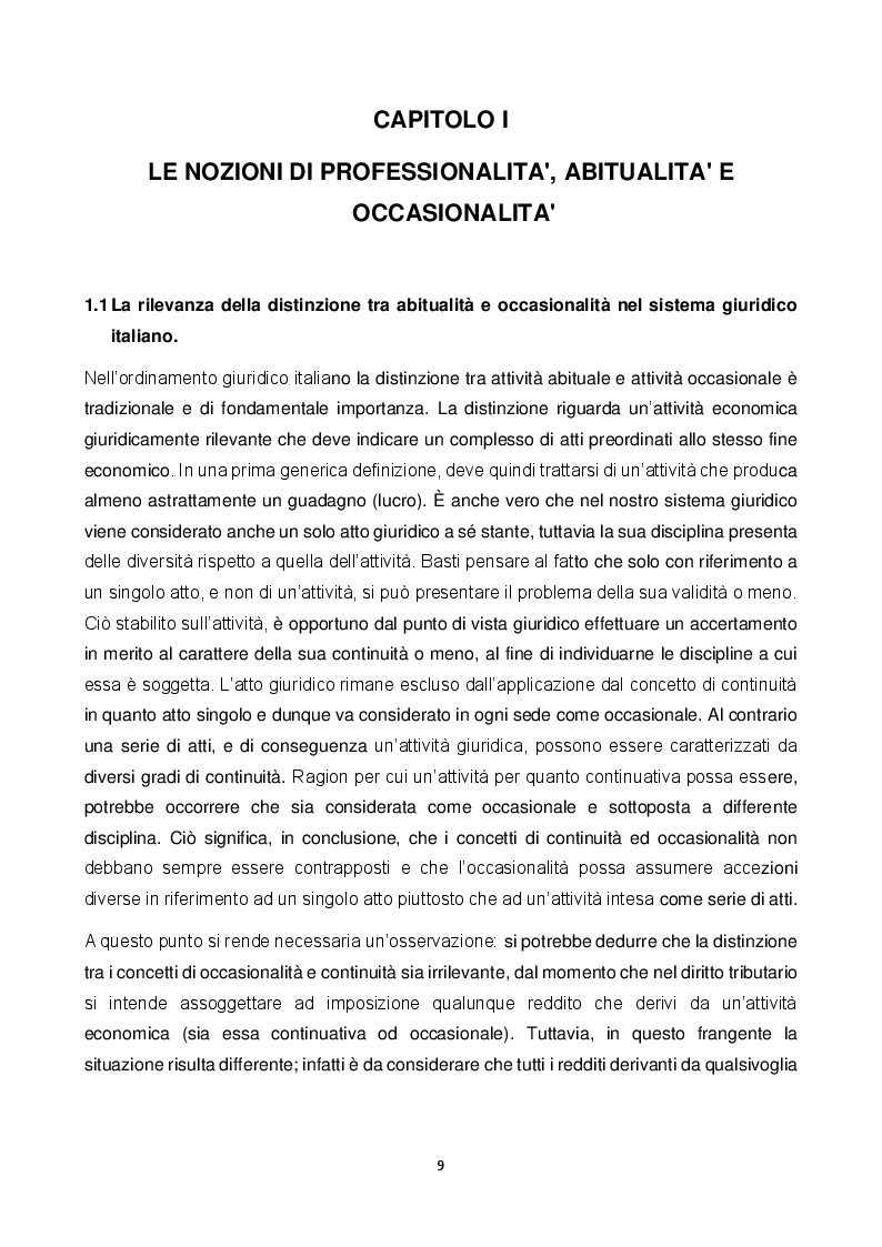 Anteprima della tesi: Le attività occasionali nelle imposte sui redditi dell’ordinamento giuridico italiano. Analisi comparata della tassazione del collezionista in Italia e all’estero., Pagina 3