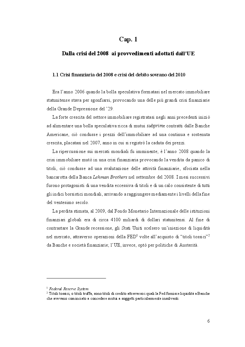 Anteprima della tesi: Il Meccanismo Europeo di Stabilità: interventi comunitari e riforma, Pagina 5