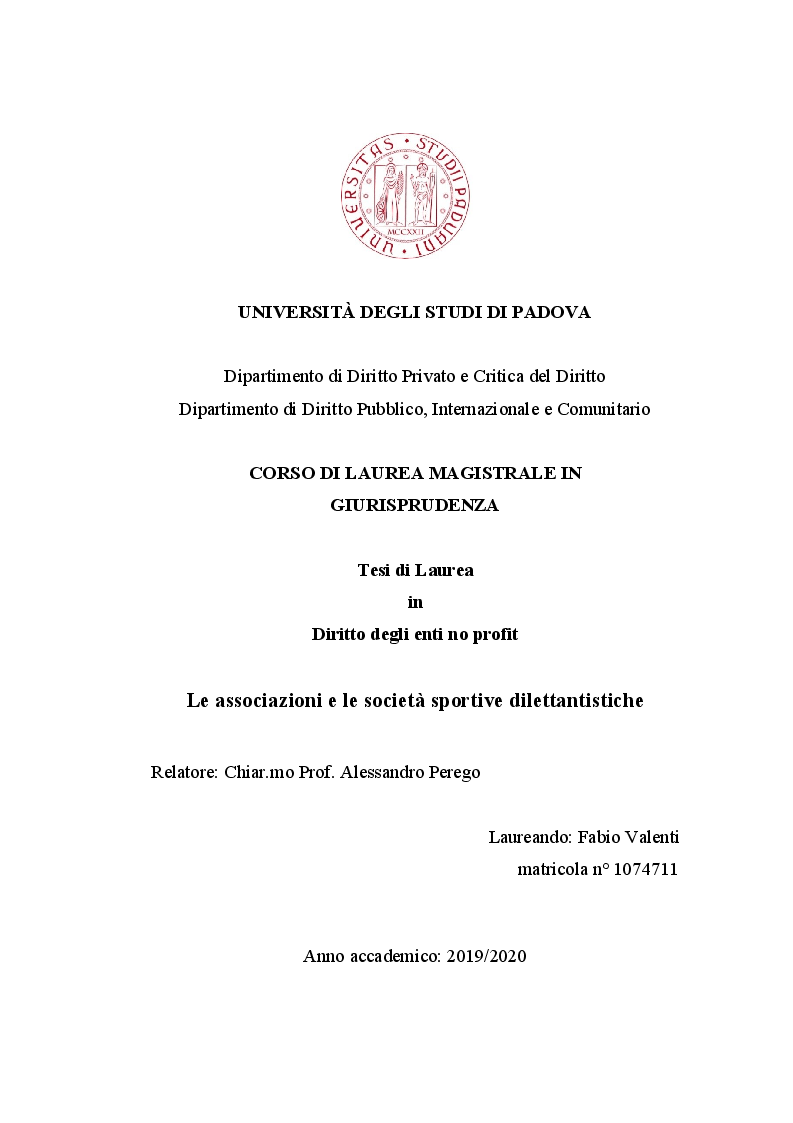 Anteprima della tesi: Le associazioni e le società sportive dilettantistiche, Pagina 1