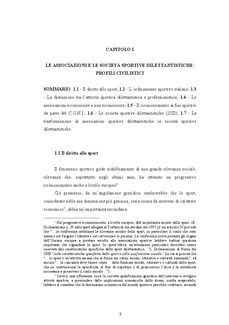 Anteprima della tesi: Le associazioni e le società sportive dilettantistiche, Pagina 3