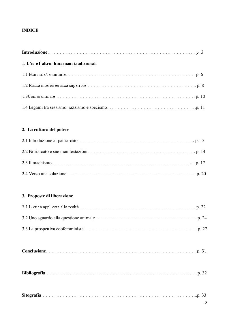 Indice della tesi: Categorie di alterità e tertium genus: donne, uomini e animali, Pagina 1
