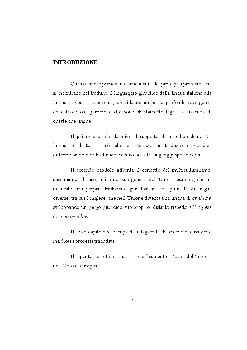 Anteprima della tesi: La forma è sostanza. Multilinguismo e problemi di traduzione giuridica da e verso l’inglese, Pagina 4