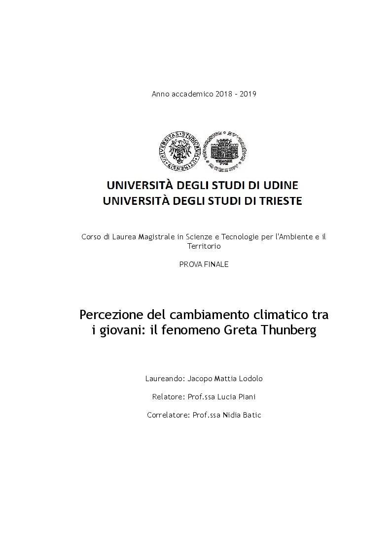 Anteprima della tesi: Percezione del cambiamento climatico tra i giovani: il fenomeno Greta Thunberg, Pagina 1