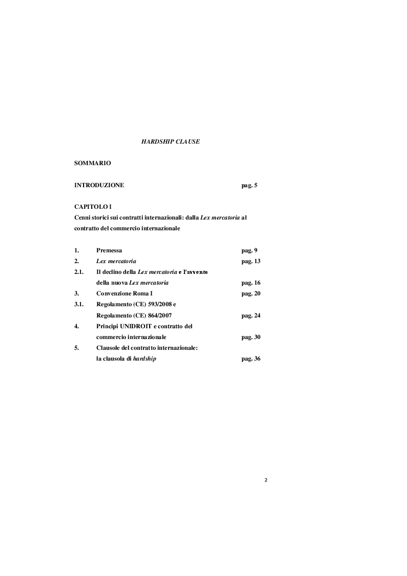 Indice della tesi: Hardship Clause, Pagina 1