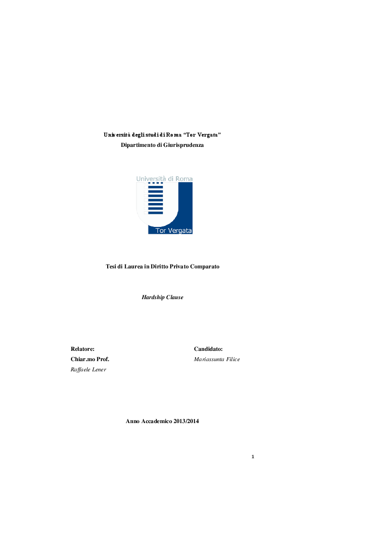 Anteprima della tesi: Hardship Clause, Pagina 1