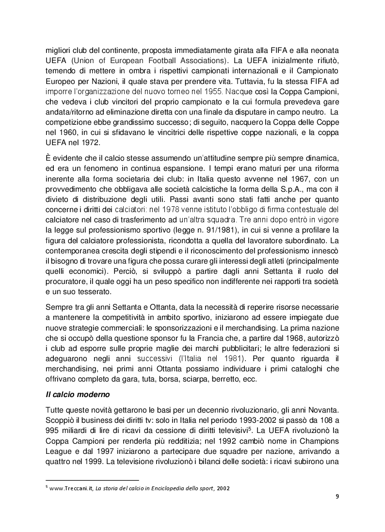 Estratto dalla tesi: Strategie Competitive delle società operanti nel settore calcio