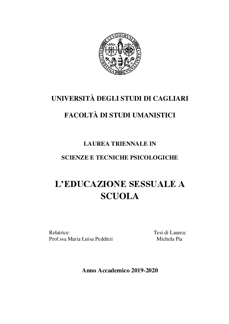 Anteprima della tesi: L'educazione sessuale a scuola, Pagina 1
