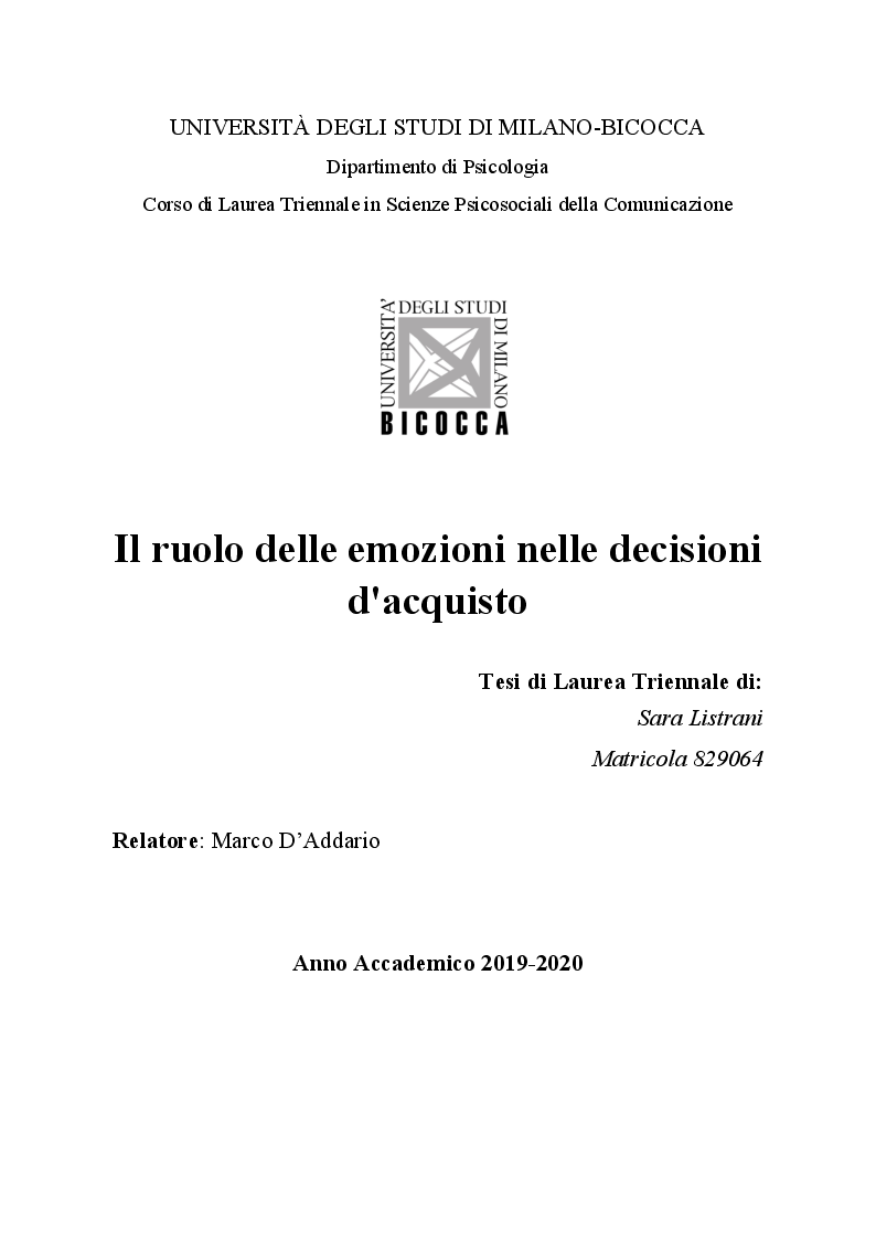 Anteprima della tesi: Il ruolo delle emozioni nelle decisioni d'acquisto, Pagina 1