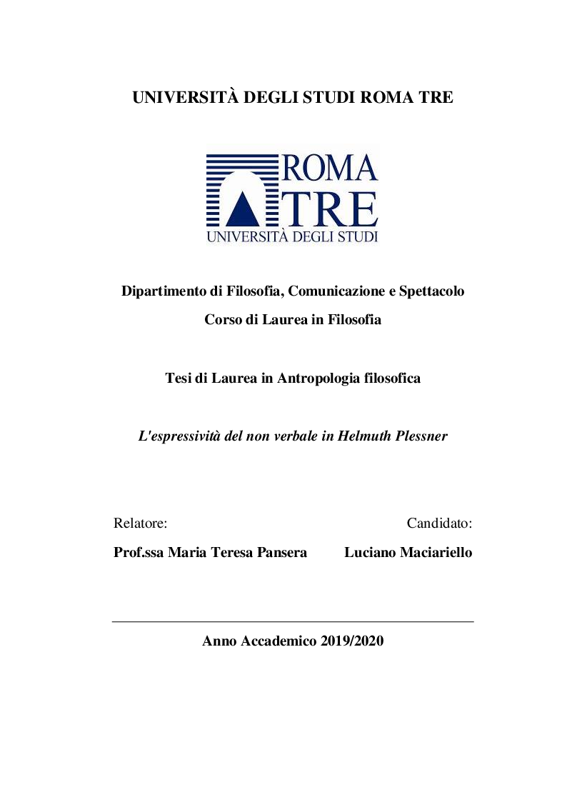 Anteprima della tesi: L'espressività del non verbale in Helmuth Plessner, Pagina 1