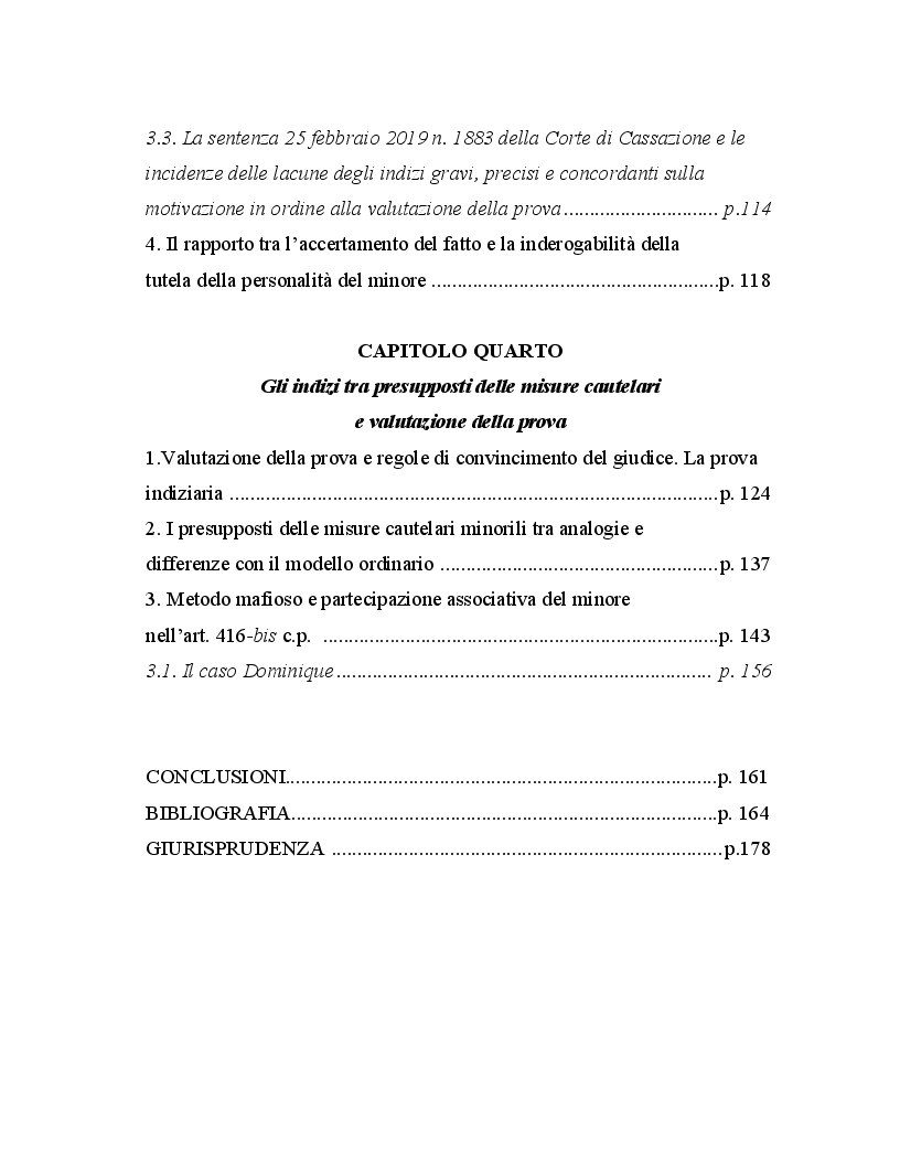 Indice della tesi: Minore autore di reato e processo indiziario, Pagina 3