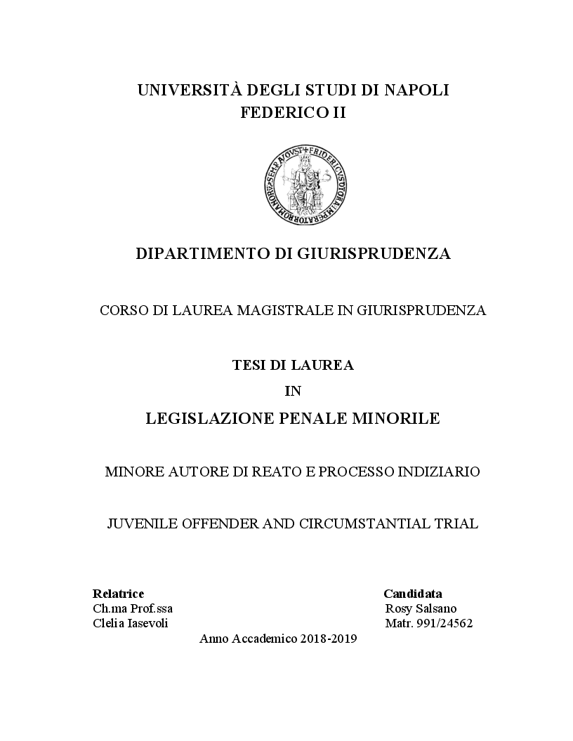 Anteprima della tesi: Minore autore di reato e processo indiziario, Pagina 1