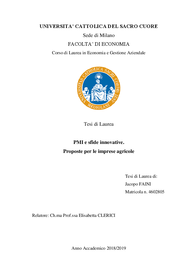 Anteprima della tesi: PMI e sfide innovative. Proposte per le imprese agricole, Pagina 1