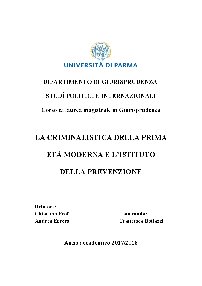 Anteprima della tesi: La criminalistica della prima Età moderna e l'istituto della prevenzione, Pagina 1