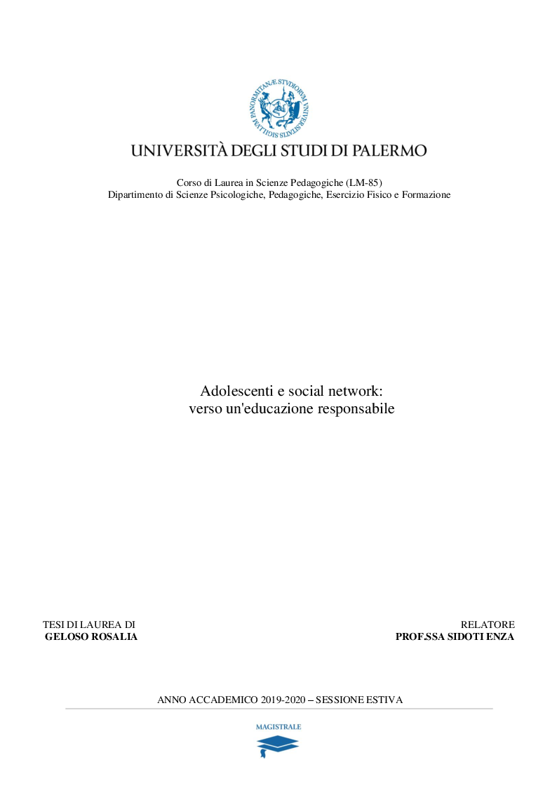 Anteprima della tesi: Adolescenti e Social Network: verso un'educazione responsabile, Pagina 1