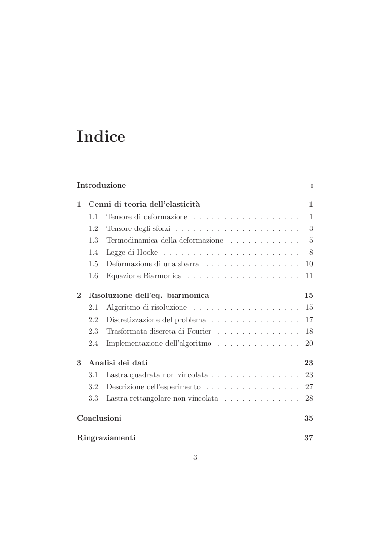 Indice della tesi: Soluzione numerica dell'equazione biarmonica per una lastra elastica: figure di Chladni, Pagina 1