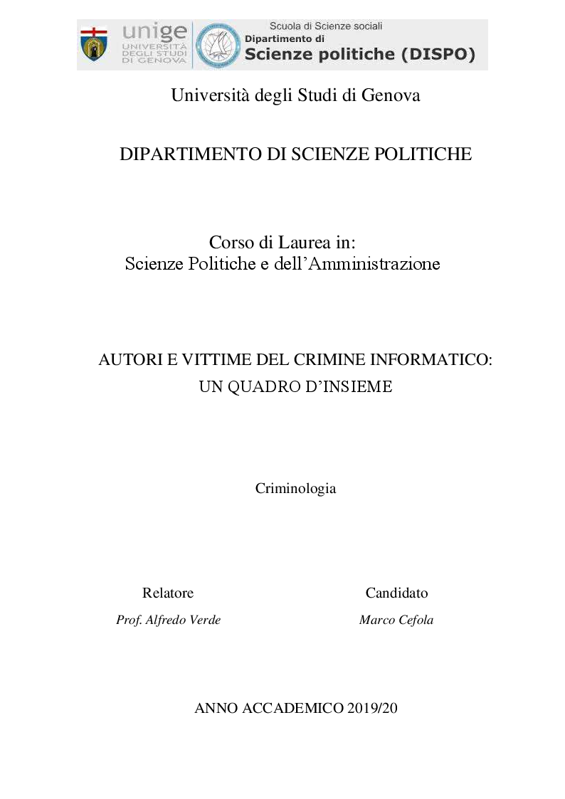 Anteprima della tesi: Autori e vittime del crimine informatico: un quadro di insieme, Pagina 1