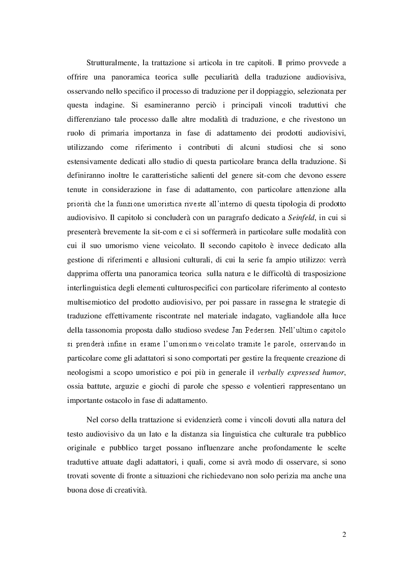 Anteprima della tesi: Tradurre un 'umorismo decisamente americano': il doppiaggio italiano di Seinfeld, tra barriere linguistiche e culturali, Pagina 3