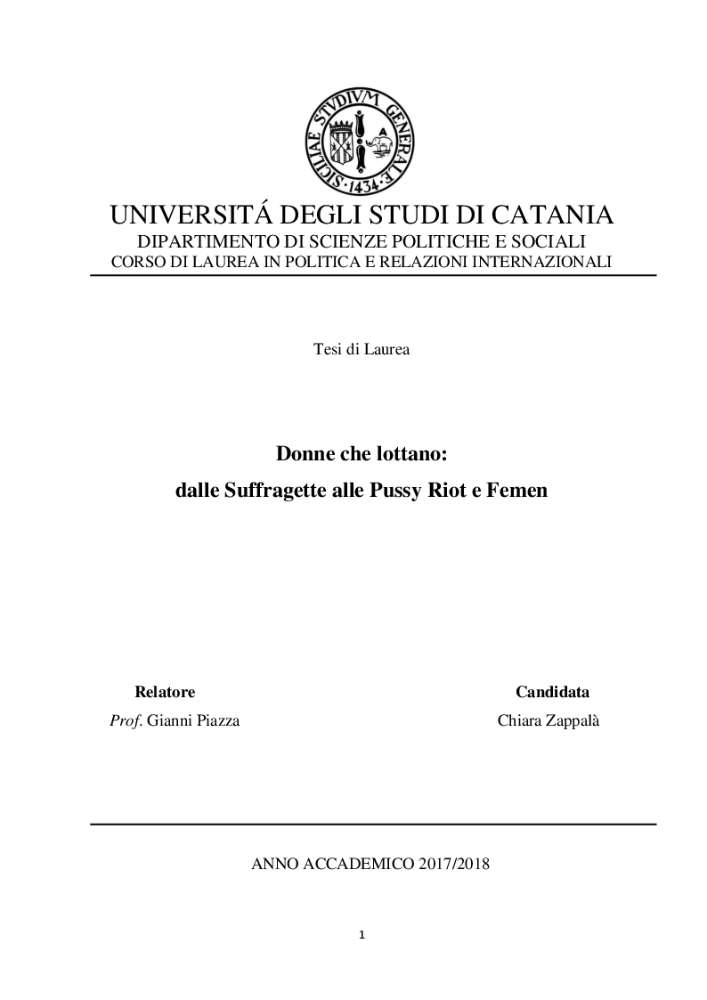 Anteprima della tesi: Donne che lottano: dalle Suffragette alle Pussy Riot e Femen, Pagina 1