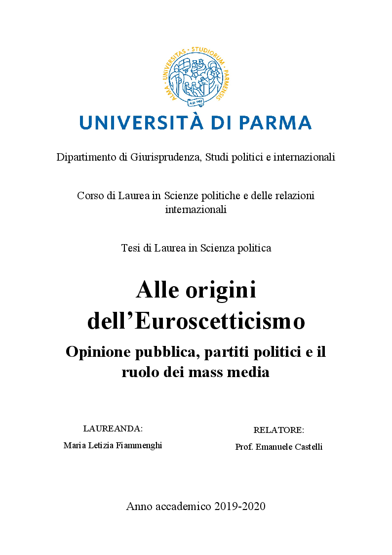 Anteprima della tesi: Alle origini dell'Euroscetticismo - Opinione pubblica, partiti politici e il ruolo dei mass media, Pagina 1