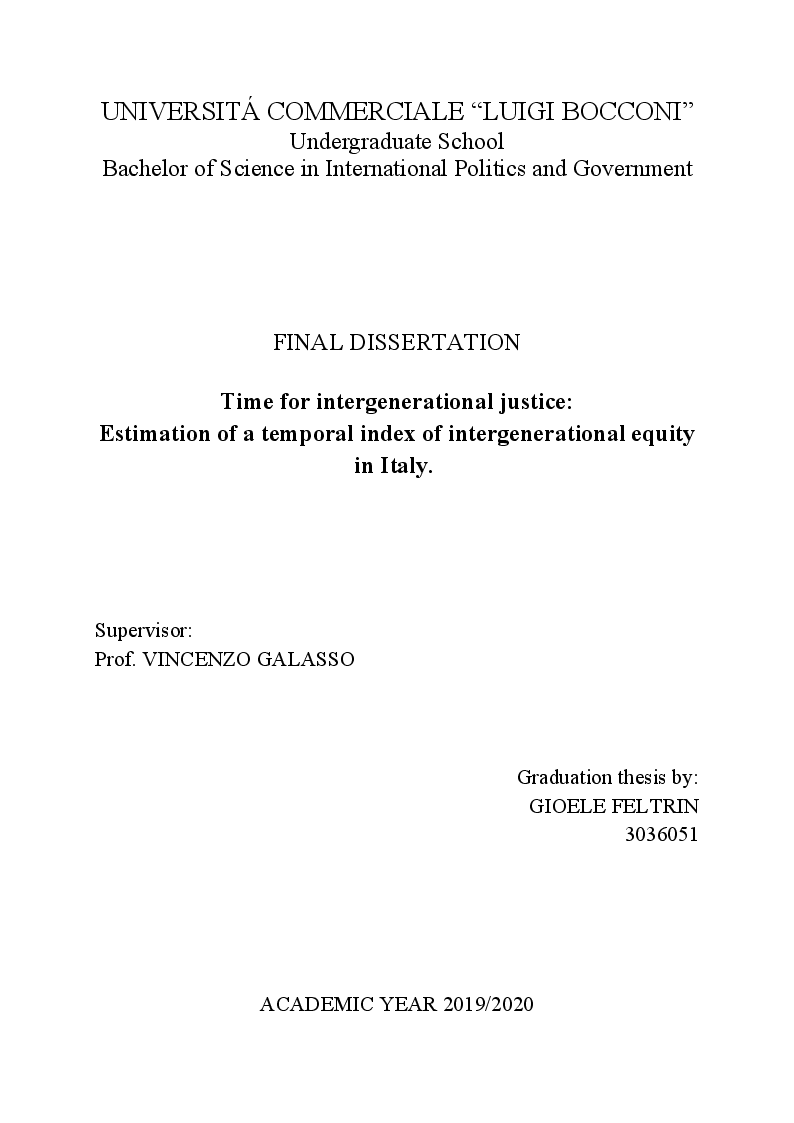 Anteprima della tesi: Time for intergenerational justice: estimation of an index of intergenerational equity in Italy, Pagina 1