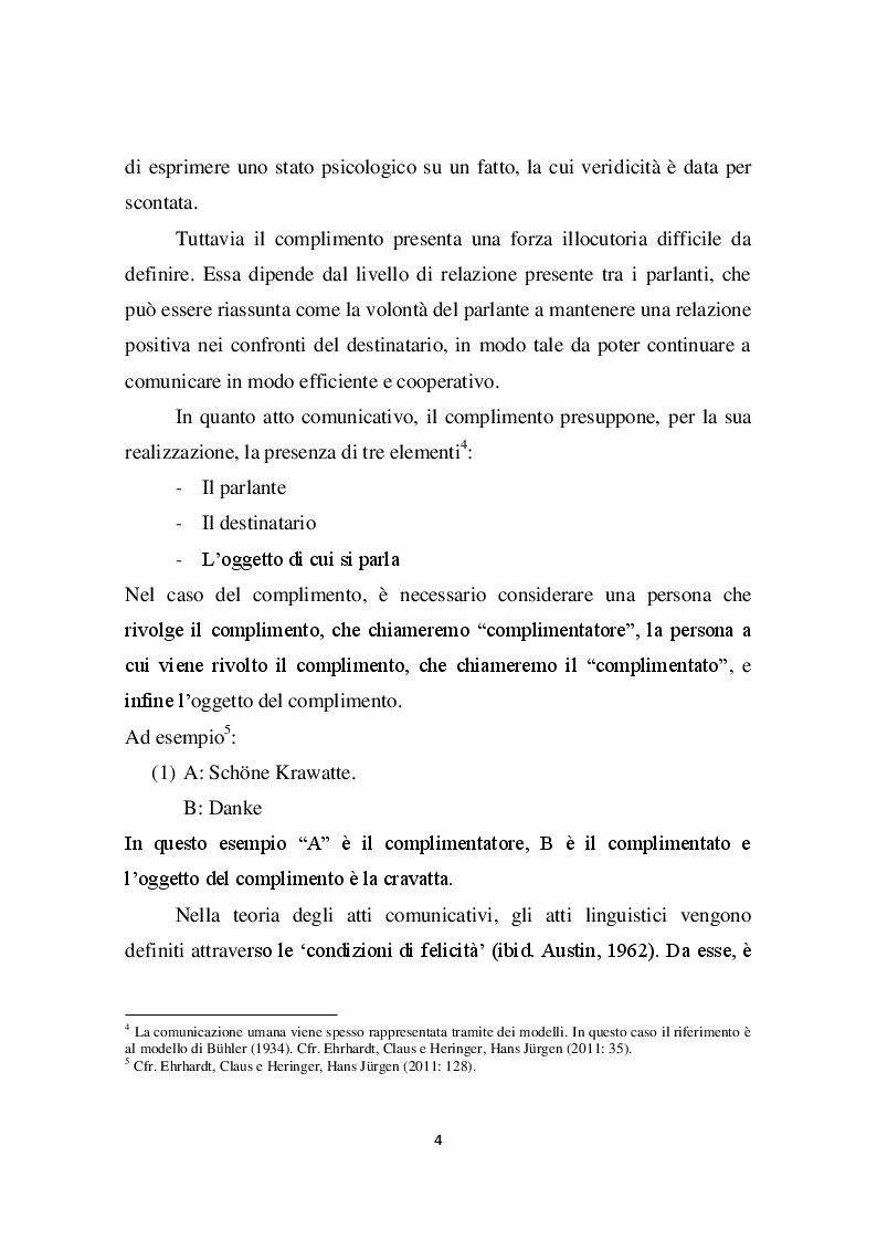 Anteprima della tesi: Il complimento come atto linguistico. Analisi empirica di esempi tedeschi attraverso il metodo DCT, Pagina 5