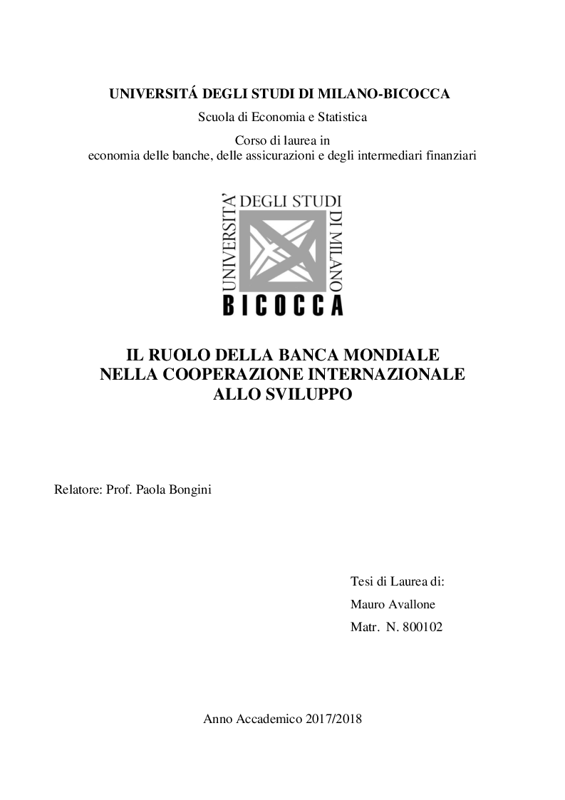 Anteprima della tesi: Il ruolo della banca mondiale nella cooperazione internazionale allo sviluppo, Pagina 1