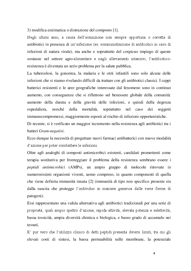 Anteprima della tesi: Interazione della myxinidina e del suo mutante WMR con doppi strati lipidici simulanti le membrane cellulari di P. aeruginosa ed E. coli, Pagina 5