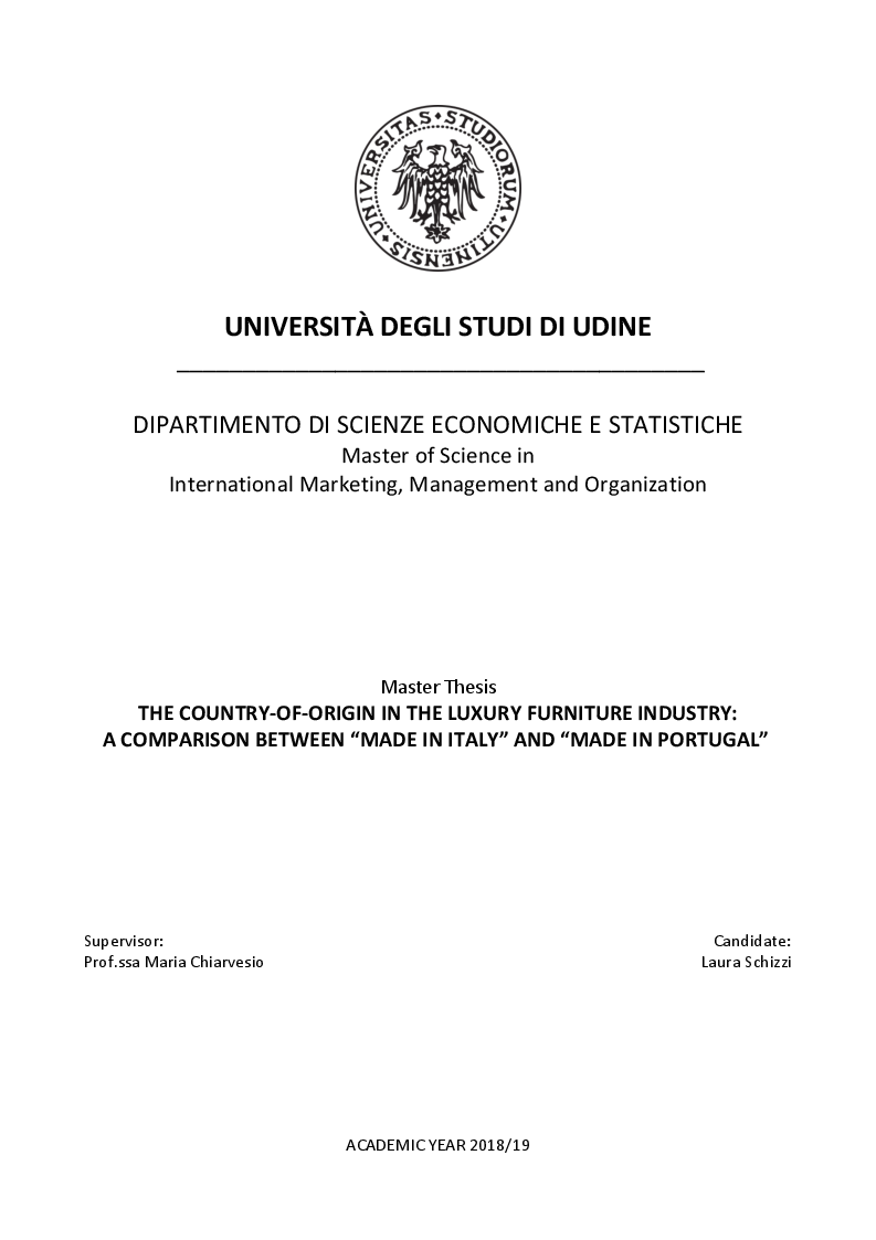 Anteprima della tesi: The Country-of-Origin in the Luxury Furniture Industry: A Comparison Between “Made in Italy” and “Made in Portugal”, Pagina 1