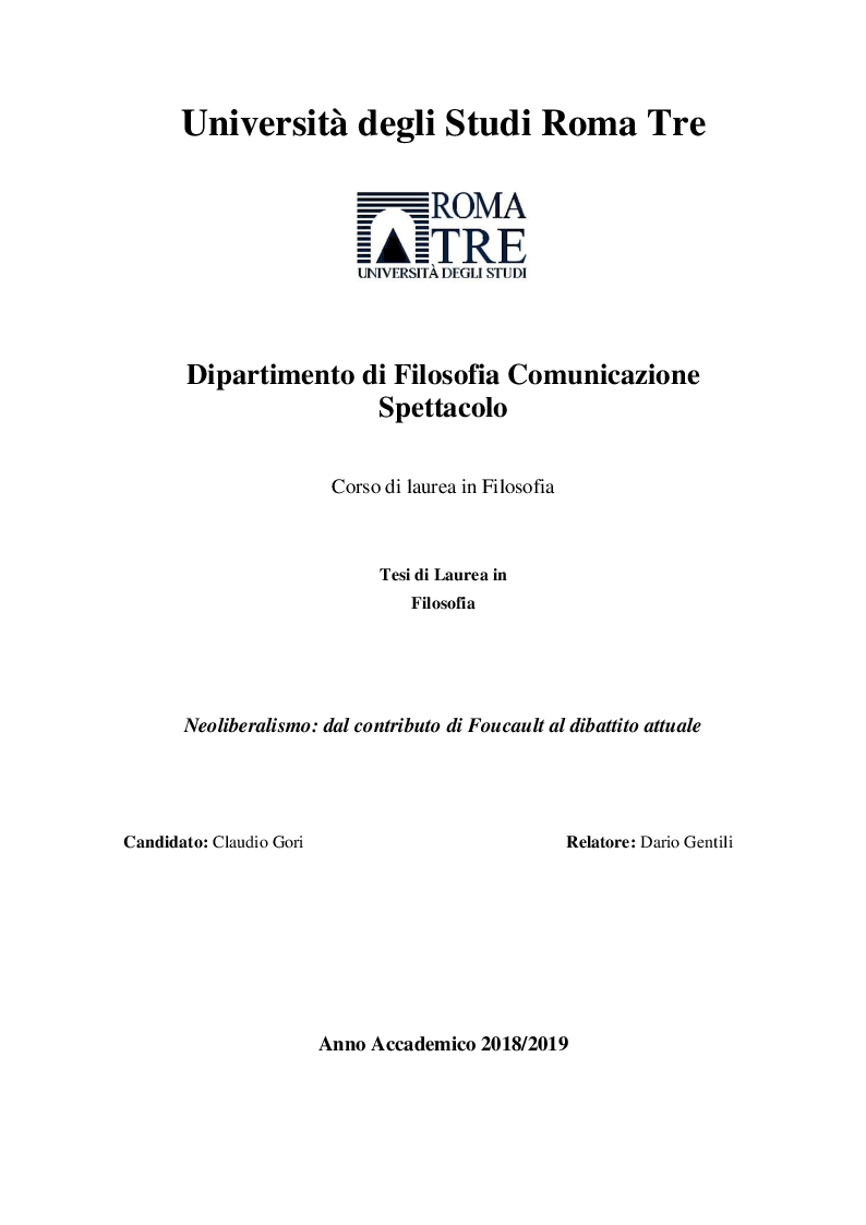 Anteprima della tesi: Neoliberalismo: dal contributo di Foucault al dibattito attuale, Pagina 1