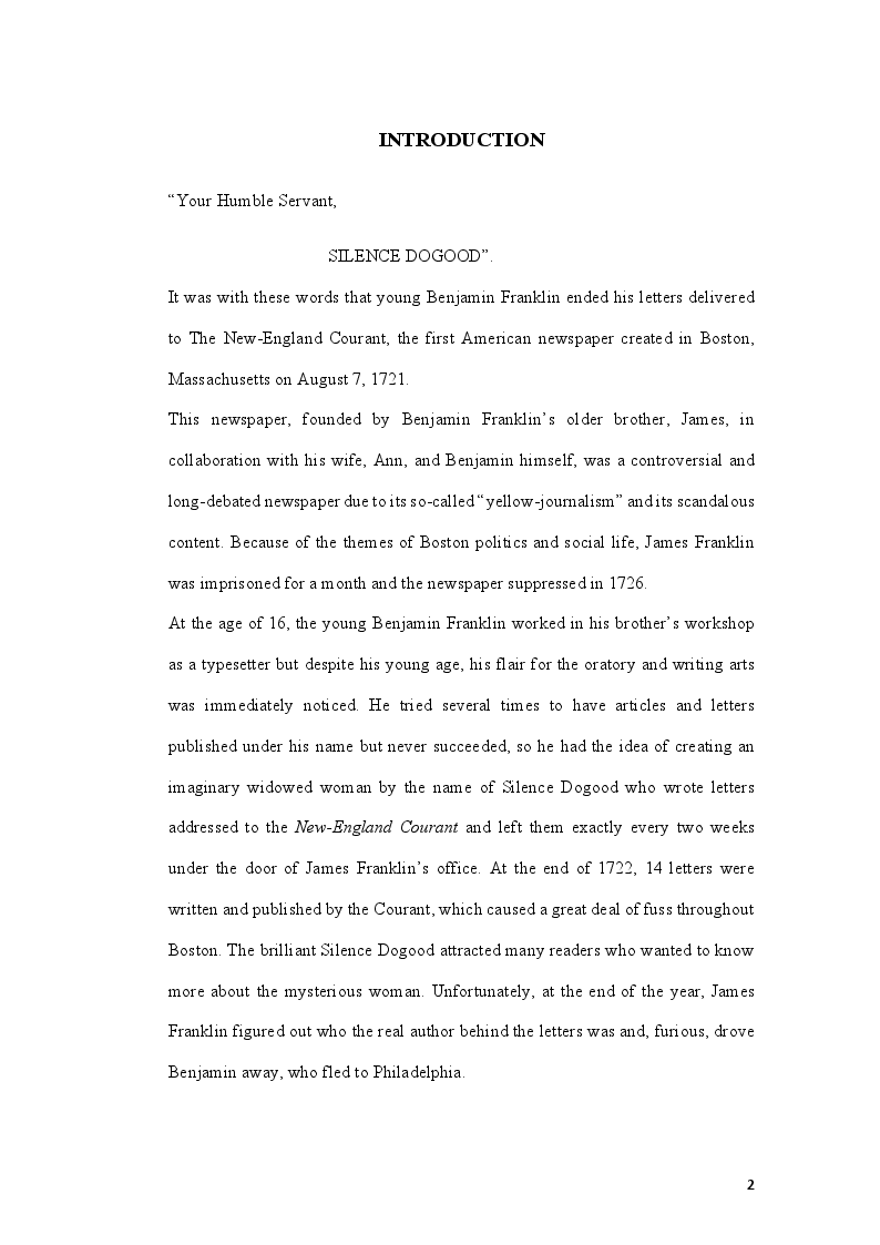 Anteprima della tesi: The Letters of Silence Dogood: First Italian Translation, Pagina 3
