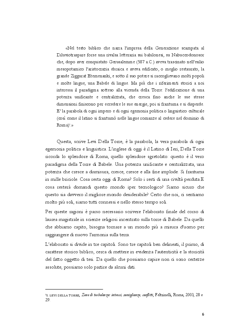Anteprima della tesi: La Torre di Babele, dalla Bibbia al mondo contemporaneo, Pagina 5
