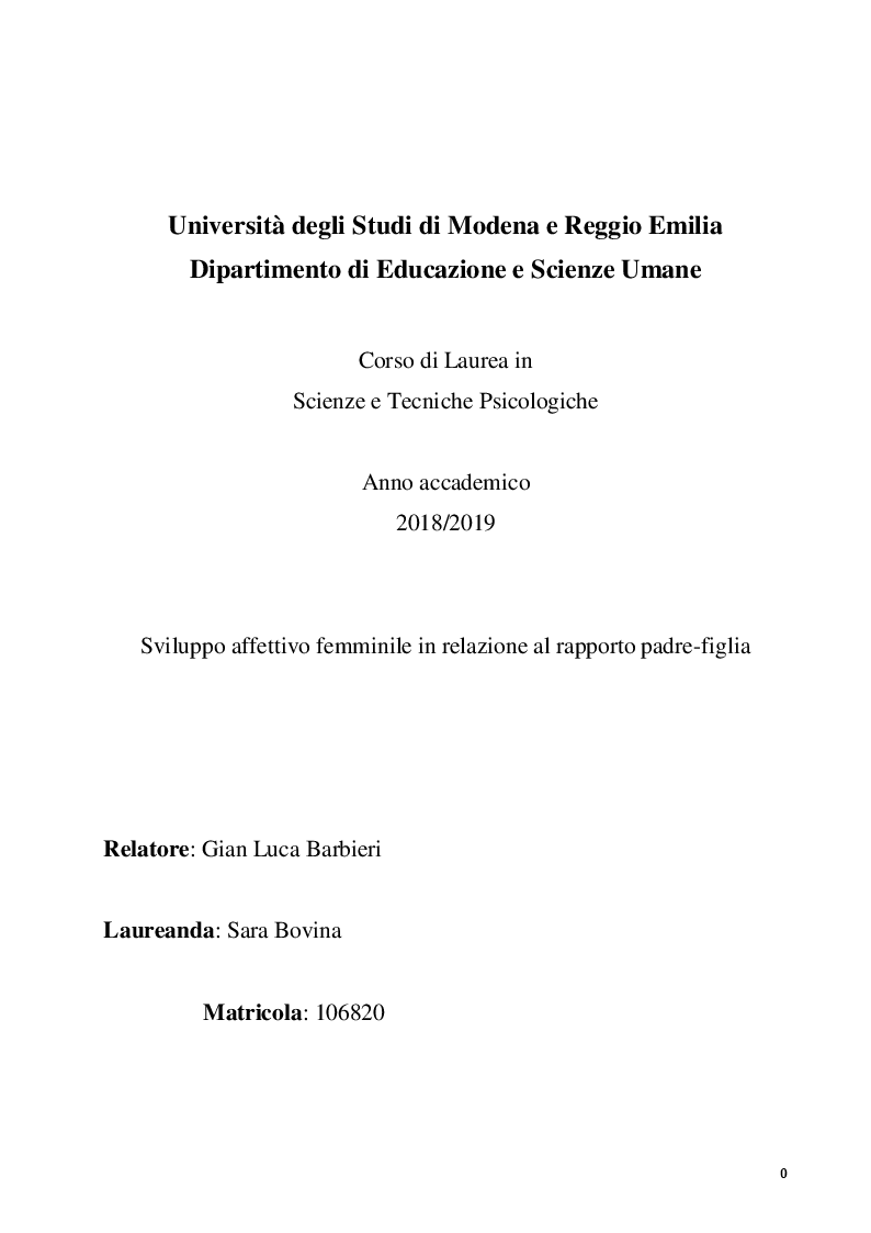 Anteprima della tesi: Sviluppo affettivo femminile in relazione al rapporto padre-figlia, Pagina 1
