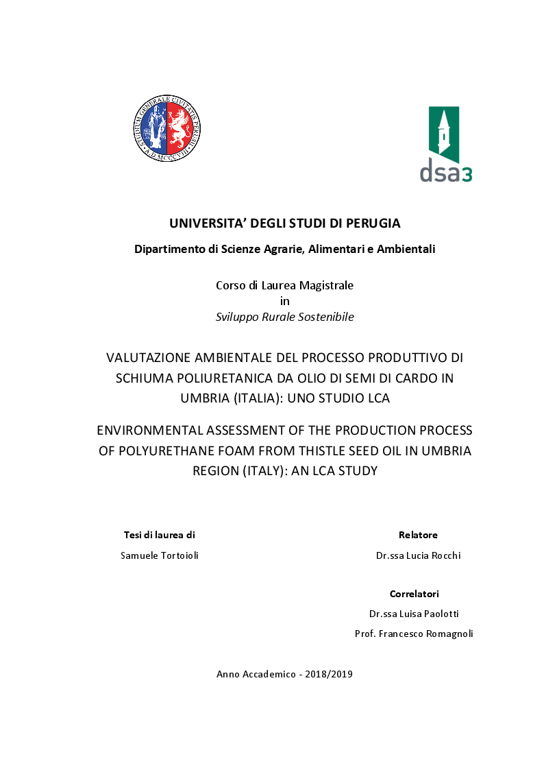 Anteprima della tesi: Valutazione ambientale del processo produttivo di schiuma poliuretanica da olio di semi di cardo in Umbria (Italia): uno studio LCA, Pagina 1