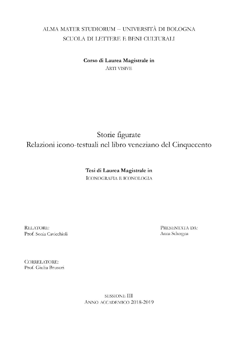 Anteprima della tesi: Storie figurate. Relazioni icono-testuali nel libro veneziano del Cinquecento, Pagina 1