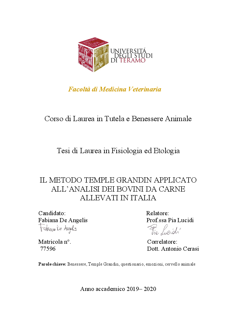 Anteprima della tesi: Il metodo Temple Grandin applicato all'analisi dei bovini da carne allevati in Italia, Pagina 1