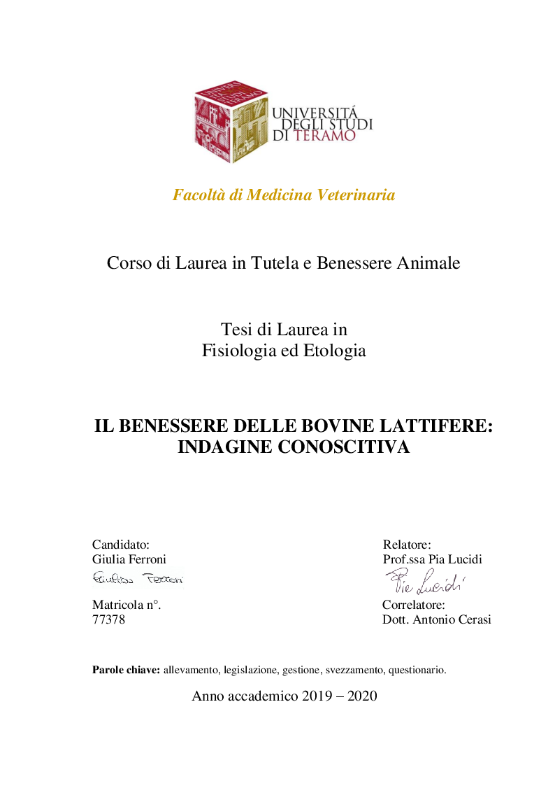 Anteprima della tesi: Il benessere delle bovine lattifere: indagine conoscitiva, Pagina 1