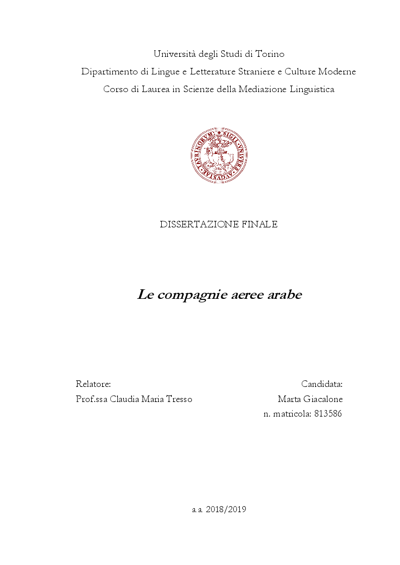 Anteprima della tesi: Le compagnie aeree arabe, Pagina 1