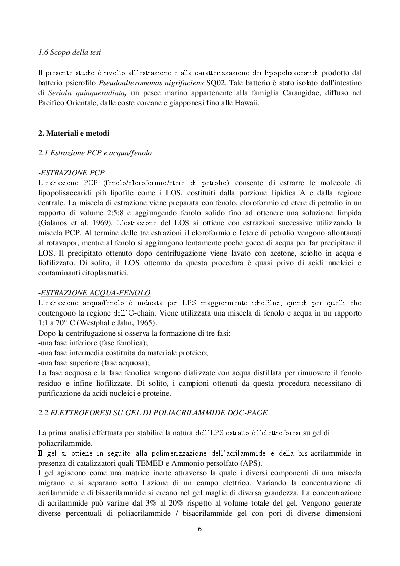 Estratto dalla tesi: Estrazione ed analisi di lps da Pseudoalteromonas nigrifaciens SQ02