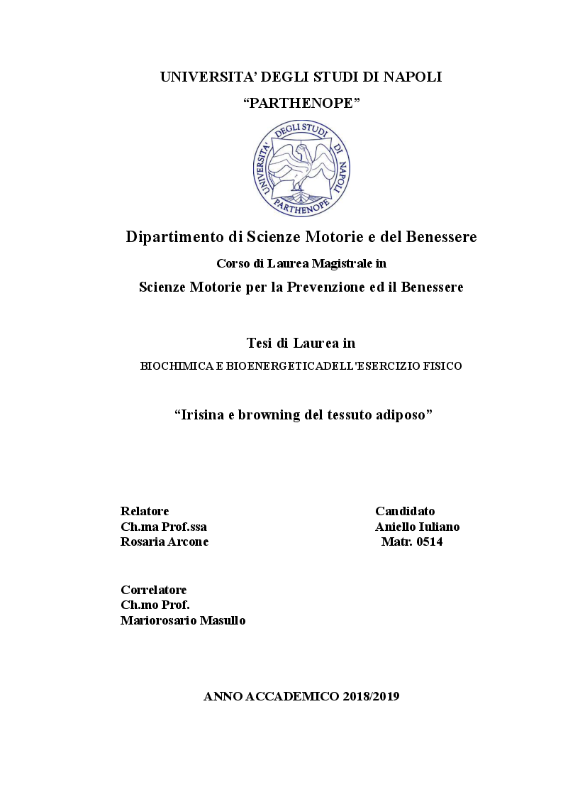 Anteprima della tesi: Irisina e browning del tessuto adiposo, Pagina 1