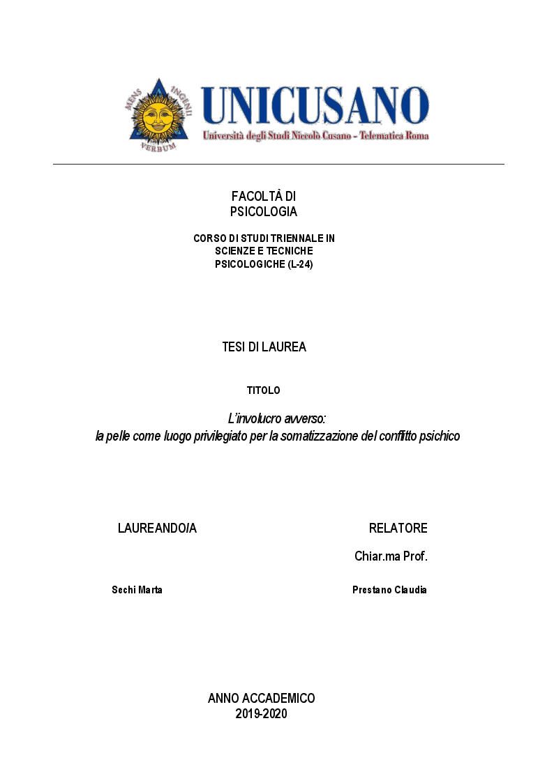 Anteprima della tesi: L’involucro avverso: la pelle come luogo privilegiato per la somatizzazione del conflitto psichico, Pagina 1