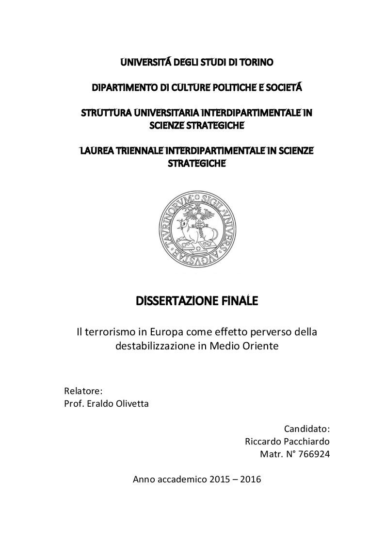 Anteprima della tesi: Il terrorismo in Europa come effetto perverso della destabilizzazione in Medio Oriente, Pagina 1