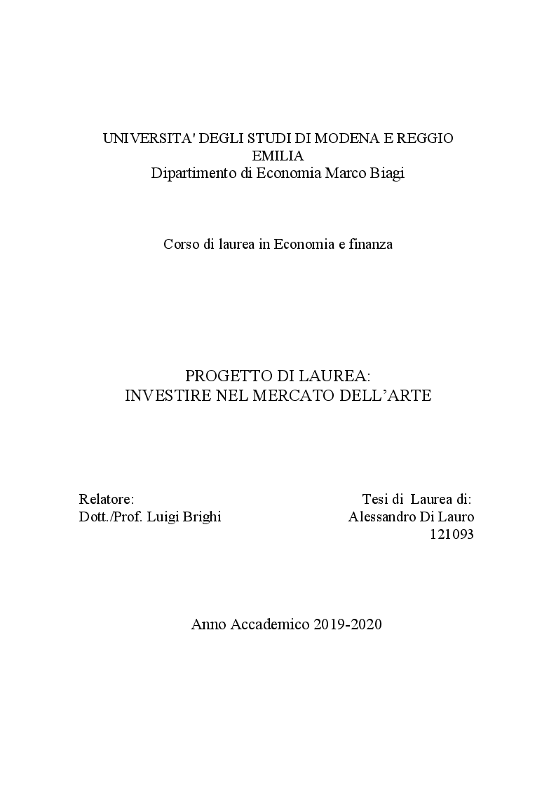 Anteprima della tesi: Investire nel mercato dell'arte, Pagina 1