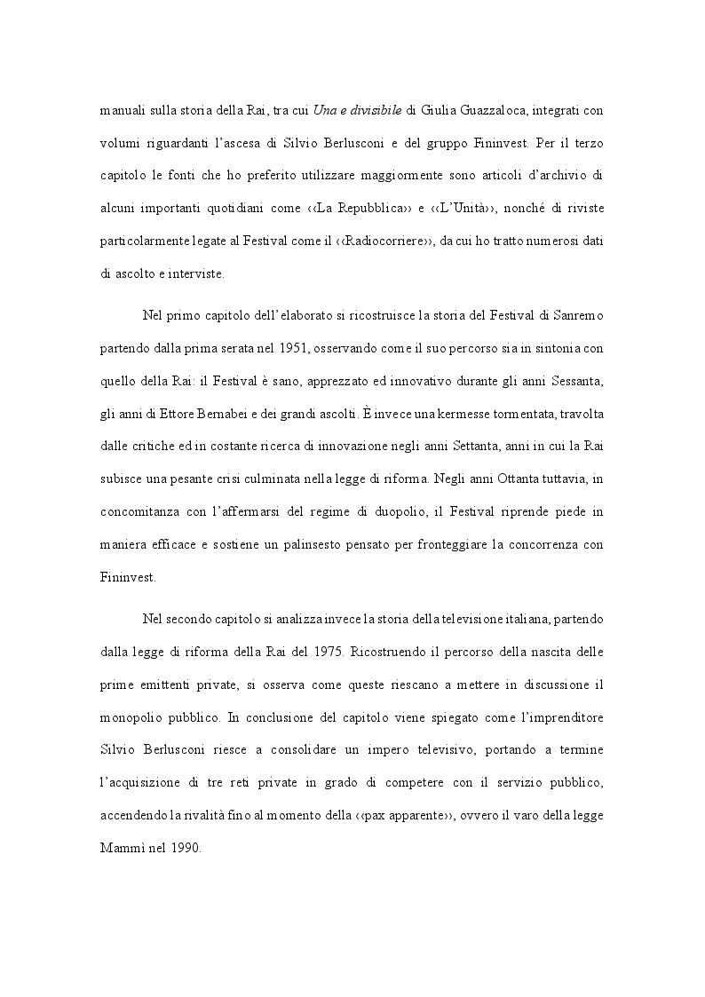 Anteprima della tesi: Il Festival di Sanremo: un'arma della RAI nella concorrenza con Fininvest, Pagina 3