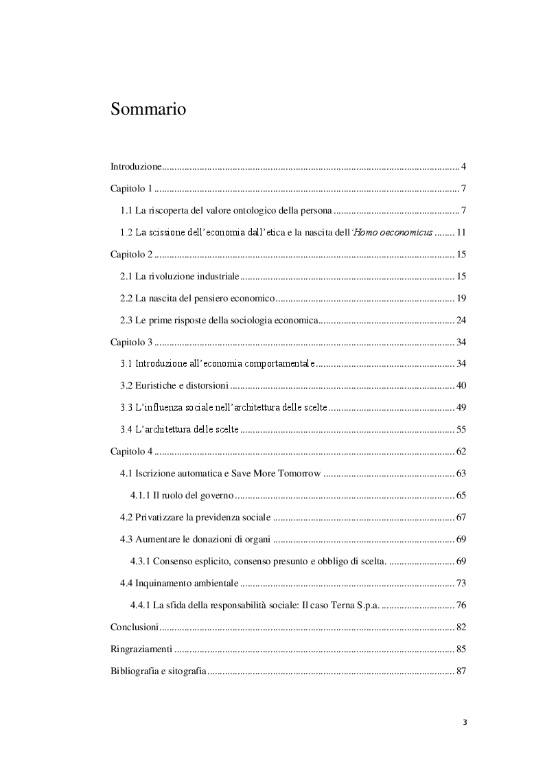 Indice della tesi: L'approccio ''Nudge''. Una nuova economia per una nuova società, Pagina 1