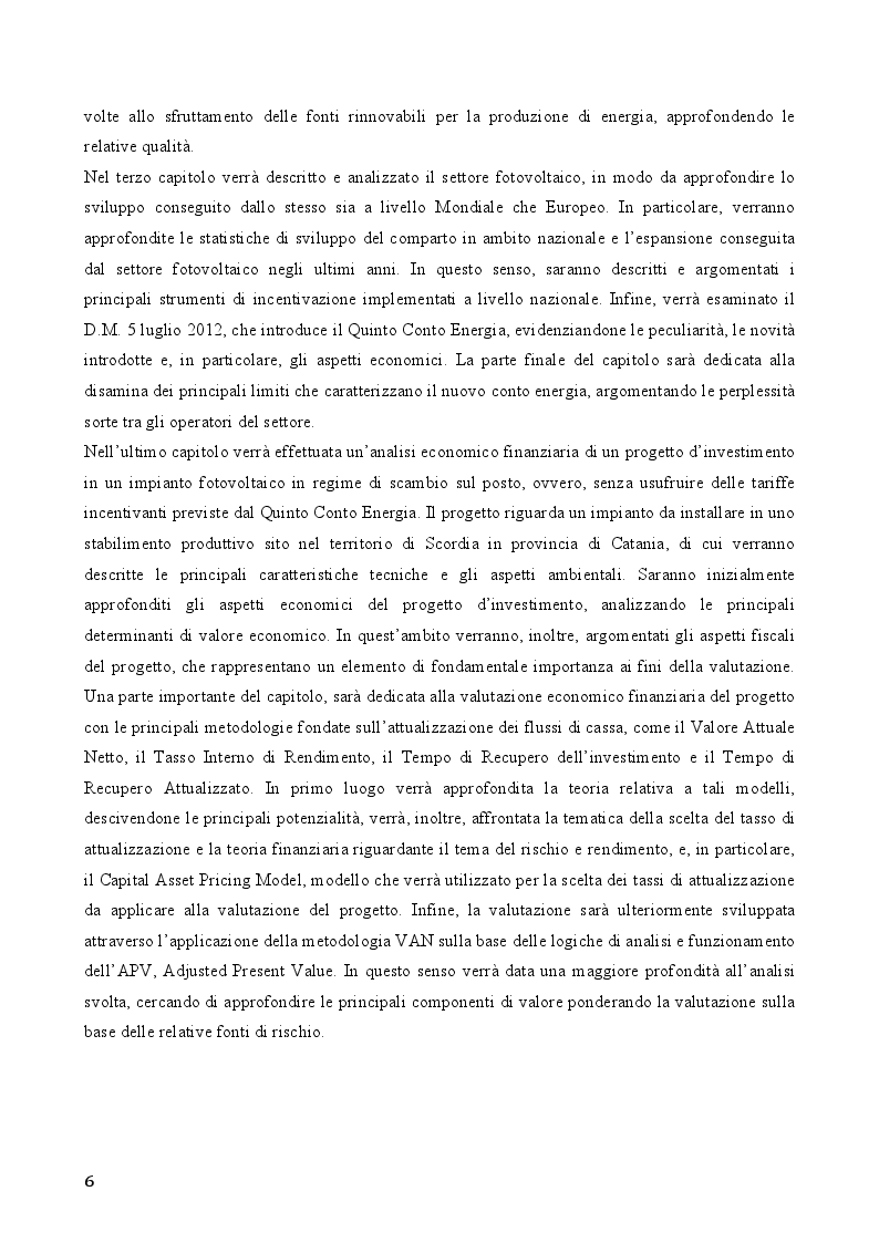 Anteprima della tesi: Il fotovoltaico in Italia: analisi economico finanziaria di un progetto di investimento, Pagina 3